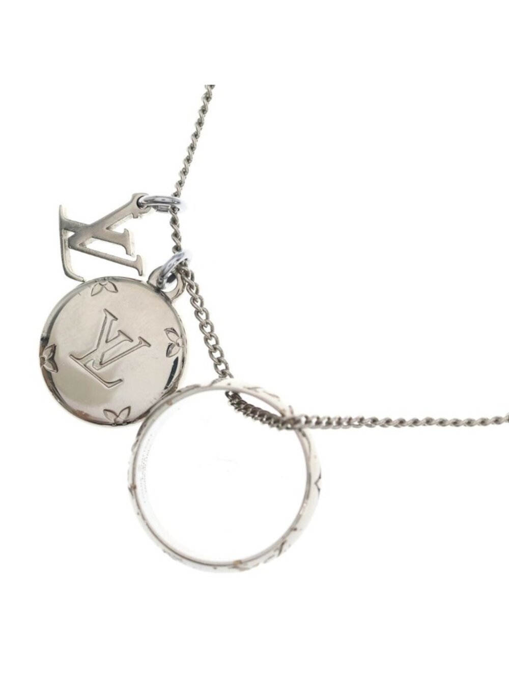 Louis Vuitton Monogram Ring Necklace Silver Metal